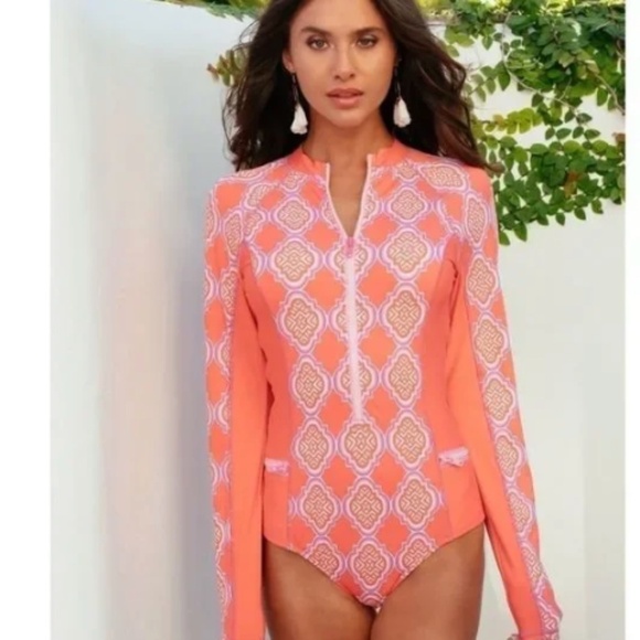 NWT Cabana Life Coral Geo Unisuit size Large SPF 50 - Picture 1 of 8